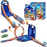 Race Track Toy Car Set with 2 Race Cars,2 in 1 Magic Tracks Style with Storage Box,Changeable Tracks Toys Birthday Gifts for Kids 3 4 5 6 7 8+Year Old Boys Girls (Blue)
