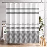 AmazerBath Shower Curtain, Washable Cloth Black Shower Curtain Sets with 12 Shower Curtain Hooks, Fabric Rustic Black and White Striped Curtain, Farmhouse Bathroom Curtains, 72x72 Inches
