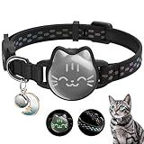 Waterproof Airtag Cat Collar, Breakaway Cat Airtag Collar with Luminous & Reflective Fish Pattern, Lightweight Kitten Collars for Apple Air tag, Hidden GPS Tracker Holder for Cats, Kittens(9-13")