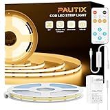 PAUTIX COB LED Strip Light,LED Lights 16.4ft,UL Listed Warm White 2700K Dotless Strip Lights,CRI93+ Super Bright Dimmable 24V Flexible Tape Light with RF Remote,for Cabinets,Kitchen Office Lighting