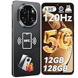Blackview Shark 6 Unlocked Android Phones 5G (2025), Android 15 Cell Phone Unlocked, 6.88" 120Hz Display, 12GB+128GB/2TB, 16MP+8MP AI Camera, 5000mAh/18W,Fingerprint/Face ID,Dual SIM/GPS/OTG/NFC,Black