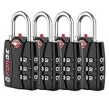 Forge Open Alert TSA Approved Luggage Locks - 3 Digit Combination, Easy Read Dials, Zinc Alloy Body - Ideal Travel Lock for Luggage, Suitcases, Bags & Toolboxes (Black 4 Locks)