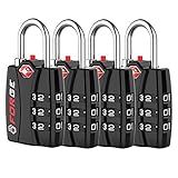 Forge Open Alert TSA Approved Luggage Locks - 3 Digit Combination, Easy Read Dials, Zinc Alloy Body - Ideal Travel Lock for Luggage, Suitcases, Bags & Toolboxes (Black 4 Locks)