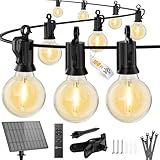 Brightown 108FT Solar String Lights Outdoor with Remote and 52 LED Shatterproof Bulbs, Dimmable & Timable, 3 Light Modes, Solar Patio String Lights Outdoor for Cafe, Garden, Deck, Outside Wedding