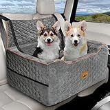 Dog Car Seat for Medium/Large Dog Booster Seat Under 60 lbs or 2 Small Dogs, Multi-Functional Pet Car Seat with Thick Cushion, 2 Safety Leashes (Gray)