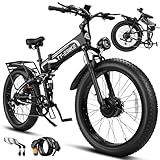 LYANFEI TT-EBIKE-5000W Dual Motor Folding Electric Bike Adults 42MPH with 60V Battery, 26x4 Fat Tire All Terrain Ebikes, Full Suspension E Bike, SHM 7-Speed Gear Electric Bicycle Charge Voltage 63V