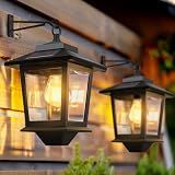 PASAMIC 2 Pack Solar Wall Lanterns,Outdoor Hanging Lights with 4 Solar Panels,Dusk to Dawn Led Outdoor Wall Sconce, Anti-Rust Waterproof Lanterns with Hooks,3000K Warm White