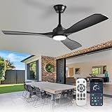 Depuley 52-Inch Ceiling Fan with Light: Black 3 Blade Outdoor Fans for Patios - Dimmable Indoor Fan with Remote APP Control Ultra Quiet DC Motor Reversible 6 Speed Timer