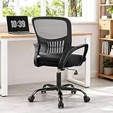 Sweetcrispy Home Office Managerial Executive Chair, Ergonomic Mesh Adjustable Swivel Mid-Back Computer Desk Chair with Comfortable Lumbar Support, Comfy Arms for Bedroom,Study