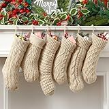 Chicingyou 6 Pcs Christmas Stockings 18" 14'' Cable Knit Neutral Stockings Rustic Farmhouse Fireplace Christmas Ornaments Handmade Boho Knit Socks for Mantel Tree Wall Holiday Decor(Cream)