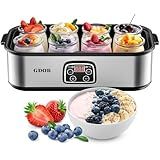 GDOR Yogurt Maker with Adjustable Temp & Timer– Probiotic-Rich – Digital Greek Yogurt Machine with 8×6oz BPA-Free Glass Jars, Easy to Use for Home, Stainless Steel