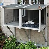 Gowoodhut 46.85" L Cat Window Box,Wooden Cat Window Enclosure for 1-3 Cats,Window Catio Outdoor Enclosure for Indoor Cats,Keep Bugs Insects Out,Window Box Enclosure for Sunbathing,Napping,Overlooking