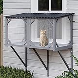 Waleaf Cat Window Box, 43.3" Catio Outdoor Cat Enclosure for Sunbathing, Napping & Overlooking, Sturdy Window Perch for Large Indoor Cats - All Weather Use, Nature Friendly Design