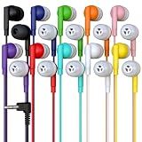 10 Pack Bulk Wired Earbuds, In Ear Headphones with 3.5mm Jack, 4ft Tangle Free Cable, Comfortable Fit, Affordable and Cost Effective, Ideal for School Classroom Testing Students Events Groups, Mix