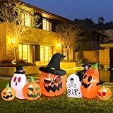 8FT Halloween Inflatable Decorations, Giant Pumpkin Ghost Tombstone Witch Inflatable with LED Lights, Outdoor Indoor Yard Lawn Garden Party Halloween Blow Up Decor