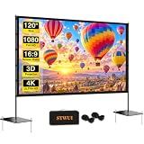 Outdoor Projector Screen with Stand featuring a Stake-Down Base-120 Inch 16:9 4K HD Portable Projector Screen Indoor Outdoor Movie Screen Lightweight Projection Screen with Carry Bag for Home,Backyard