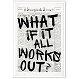 Retro Black And White Newspaper Poster What If It All Works Out Canvas Wall Art Positive Affirming Quote Minimalist Prints Painting For Home Bedroom Dorm Wall Decor 12x16in Unframed