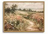 OIQArtOIQ Framed Canvas Wall Art,Vintage Decor,Landscape Nature Country Wildflower Paintings Farmhouse Pictures Modern Artwork Rustic Fall Flower Prints Cottagecore Office Living Room Bedroom Bathroom