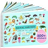 Animals Habitat 500+ Kids Sticker Book by Cupkin Toddler Airplane Travel Activity Coloring and Sticker Book, Easter Basket Stuffer, 12 Coloring Pages + 12 Scenes for Children's of 2-8 Years