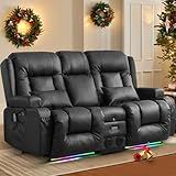 TUNYI Power Loveseat Recliner Sofa with Massage & Heat Home Theater Seating with Console Electric Recliner RV Sofa with USB/Outlet/Storage/Side Pocket/LED Light/Speaker (Black, Loveseat)