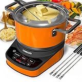 GREECHO Fondue Pot Electric Set, 2.6 Qt Stainless Steel Electric Fondue Pot with 3 Preset Mode (Cheese, Chocolate & Broth), 1200W Fondue Pot Set with Separated Fondue Pot & 6 Color-Coded Forks, Orange
