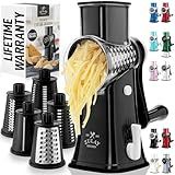 Zulay Kitchen Rotary Cheese Grater 5 Blade Cheese Shredder - Manual Hand Crank Cheese Grater With Reinforced Suction & 5 Interchangeable Drums - Easy to Use, Vegetable Chopper Round Mandoline Slicer
