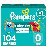 Pampers Diapers - Baby Dry - Size 0, 104 Count, Absorbent Disposable Newbort Diaper (Packaging May Vary)