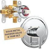 HammerHead Showers Solid Metal Single-Handle Trim Kit with Rough-In Shower Valve, Volume and Temperature Control, Pressure Balance, Chrome
