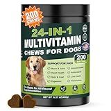 24-in-1 Dog Vitamins and Supplements 200 Ct Multivitamin for Dogs Chewable Contain Glucosamine Chondroitin Probiotics Omega-3 for Skin Coat,Hip & Joint,Heart,Liver,Brain,Eyes - Chicken Flavor