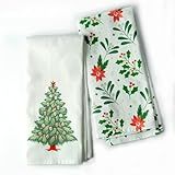 The Fine Living Co. 100% Cotton Kitchen Towels Set of 2, 18 x 28 inches, Christmas Tree Printed Dish Towels, Hand Towels, Boho Tea Towels - Multifunctional, Stylish, Absorbent, Quick Dry, Soft