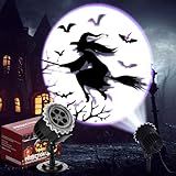 Lingvee Halloween Projector Light with 1 Film Slides Holiday LED Projector Lights Outdoor Reflectors Waterproof Landscape Decorative Rotation Lighting Movement Projection Lamp(Witch)