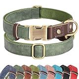 Didog Soft PU Leather Dog Collars for Medium Dogs,Classic Adjustable Dog Collars with Quick Release Metal Buckle,Easy Clean and Comfortable with Nylon Lining,Green,M Neck 14-19"