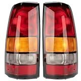 MiKaFex Tail Light Housing Compatible With 1999-2002 Chevy Silverado 1500 2500 3500 1999-2006 GMC Sierra Driver and Passenger Side Red Rear Brake Lamps Without Bulb,Red+Amber+White, Black Edge