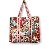 Tote Bag For Women, Shoulder Purse with Inner Pocket, Quilted Cotton Handprinted Reversible Large Multicolor Tote Bag (Design 2)