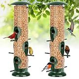 FEED GARDEN Metal Bird Feeder - 6 Port Tube Feeder for Outdoors, Heavy Duty Squirrel Proof with Metal Lid, Easy Fill & Clean, Weather Resistant, 13 Inch 2 Pack