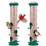 Kingsyard 2 Pack Tube Bird Feeders for Outdoors Hanging, Premium Hard Plastic Bird Feeder with 6 Feeding Ports, Weatherproof & Steel Hanger, Attracting for Wild Birds (Green)