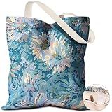 Miss Adola Canvas Tote Bag for Women - Aesthetic Embroidery Bag with Pocket Reusable ToteBag for Work Shopping Grocery Book, Chrysanthemums