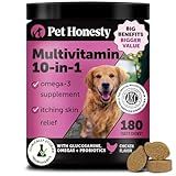 Dog Multivitamin - 10 in 1 Dog Vitamins for Health & Heart - Omega Fish Oil, Glucosamine & Probiotics - Dog Vitamins and Supplements for Skin and Coat (Chicken 180 ct)