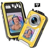 4K Underwater Camera with 32GB Card 1250mAh Battery 64MP Autofocus 16FT Waterproof Camera Dual-Screen Selfie 16X Waterproof Floatable Digital Camera Underwater Camera for Snorkeling