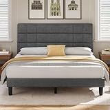 DWVO Queen Size Platform Bed Frame with Fabric Upholstered Headboard,Mattress Foundation with Wooden Slat Support, Noise Free/No Box Spring Needed/Easy Assembly,Gray