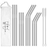 Hiware 12-Pack Reusable Stainless Steel Metal Straws with Case - Long Drinking Straws for 30 oz and 20 oz Tumblers Dishwasher Safe - 2 Cleaning Brushes Included