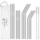 Hiware 12-Pack Reusable Stainless Steel Metal Straws with Case - Long Drinking Straws for 30 oz and 20 oz Tumblers Dishwasher Safe - 2 Cleaning Brushes Included