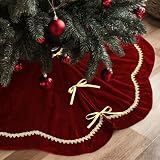 Arrowbash Red 48 Inch Christmas Tree Skirt Velvet Scallop Ddge