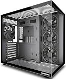 MUSETEX Y6 PC Case, Pre-Installed 4 Non-LED Fans, ATX Mid Tower Case, Computer Case with Type-C, 270° Full View Tempered Glass, Black