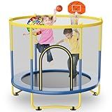 6FT Indoor Trampoline for Kids Ages 1-8, 72" Mini Toddler Indoor & Outdoor Trampoline with Safety Enclosure Net, Basketball Hoop & Dart Board, Birthday Gifts for Boys & Girls, Baby Toddler