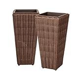 Balkene Home 62501 Alto Wicker All-Weather Planter Set with Liners Tall Plant Decor Box for Outdoors Patio Herb Garden Furnishings - Mocha - Pack of 2