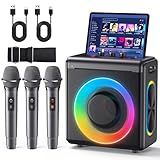 Karaoke Machine with 3 Wireless Rechargeable Microphones: Portable Bluetooth Speaker for Adults & Kids - PA System with Lights Supports TWS/TF Card/USB/AUX for Home Party