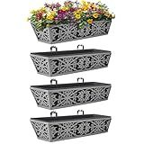 4 Pack 24 Inch Window Boxes Planter for Outdoor Plants Deck Railing Planters Box with Adjustable Brackets for Porch Fence Balcony Hanging Flower Baskets with Non-Woven Fabric Liner for Garden Decor