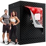 KASUE Upgraded 2 Person Portable Infrared Sauna Box with 5-Layer Waterproof, 2 Steamers, 2 Folding Chair for Spa, Indoor, Outdoor, Gym, Pilates, 71”x 36”x 49”, Black-2 Person