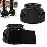 Abbylike Bell Boots for Horses 1 Pair/2 Pair Available, Protect Against Hoof Impact Trauma, Rubber Bell Boots Horse Care for Turnout, No Rub Design Wrap Hook and Loop(M,Black,1 Pair)